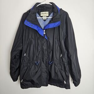 Eddie Bauer Womens Sz M Rain Jacket Hooded Full Zip Pockets Lightweight Nylon